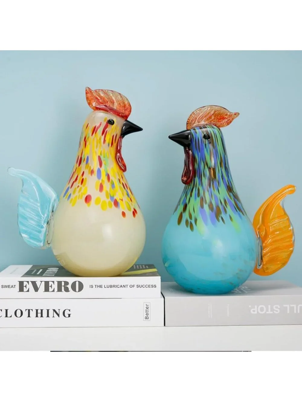 11.8'' Tall Hand Blown Glass Rooster Sculpture - Artistic Chicken Decor for Home